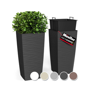 Mueller M-Resin Heavy Duty Tall Planter, Indoor/Outdoor Grande Plant, Tree, Flower Pot, 2-Piece Set, 18”, Modern Design, Built-in Drainage, Dark Grey 1,8 Gallon