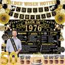 50th Birthday Decorations for Men Women, 36 Pcs Back in 1976 Birthday Party Decorations, Black Gold Happy 50th Banner, Vintage 50th Birthday Table Decorations ,Cake Topper, Sash Party Supplies