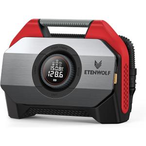 ETENWOLF VORTEX S6 Tire Inflator Portable Air Compressor for Heavy-duty Vehicle, Cordless Air Pump for Car & Inflatables with 19200 mAh Battery, 100% Duty Cycle & Dual Cylinder Bike Pump, Red