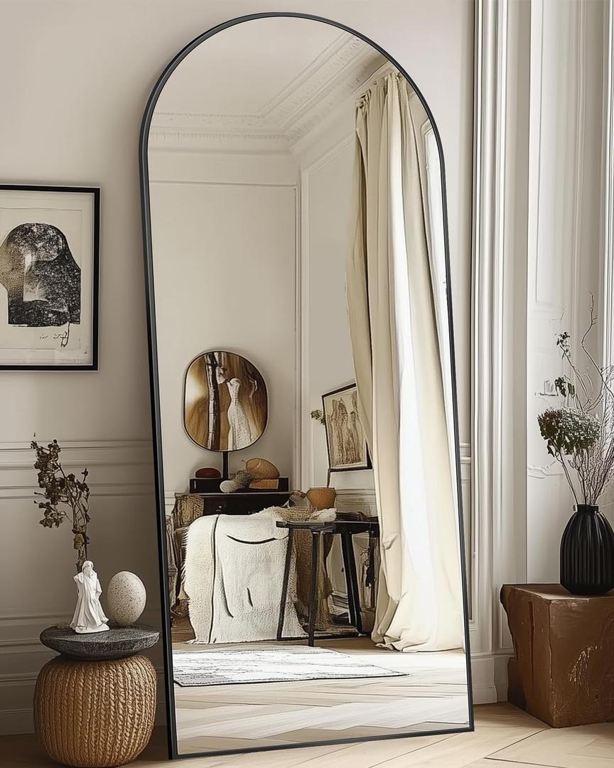 Antok Full Length Mirror, 58"x19" Arched Floor Mirror, Mirror Full Length with Stand, Wall Mounted Mirrors for Living Room Bedroom,Black