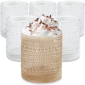 Kate Aspen Beaded Drinking Glasses Set of 6, 10 oz Retro Vintage Glassware - Boho Cocktail Water Juice Glasses, Hostess or Housewarming Gift (Clear)