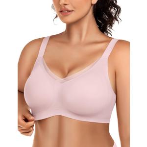 VRVOCIE Wireless Bras for Women No Underwire Crossover V Mesh Seamless Supportive Bralettes Full Coverage Everyday Bra (XX-Large, Pink)