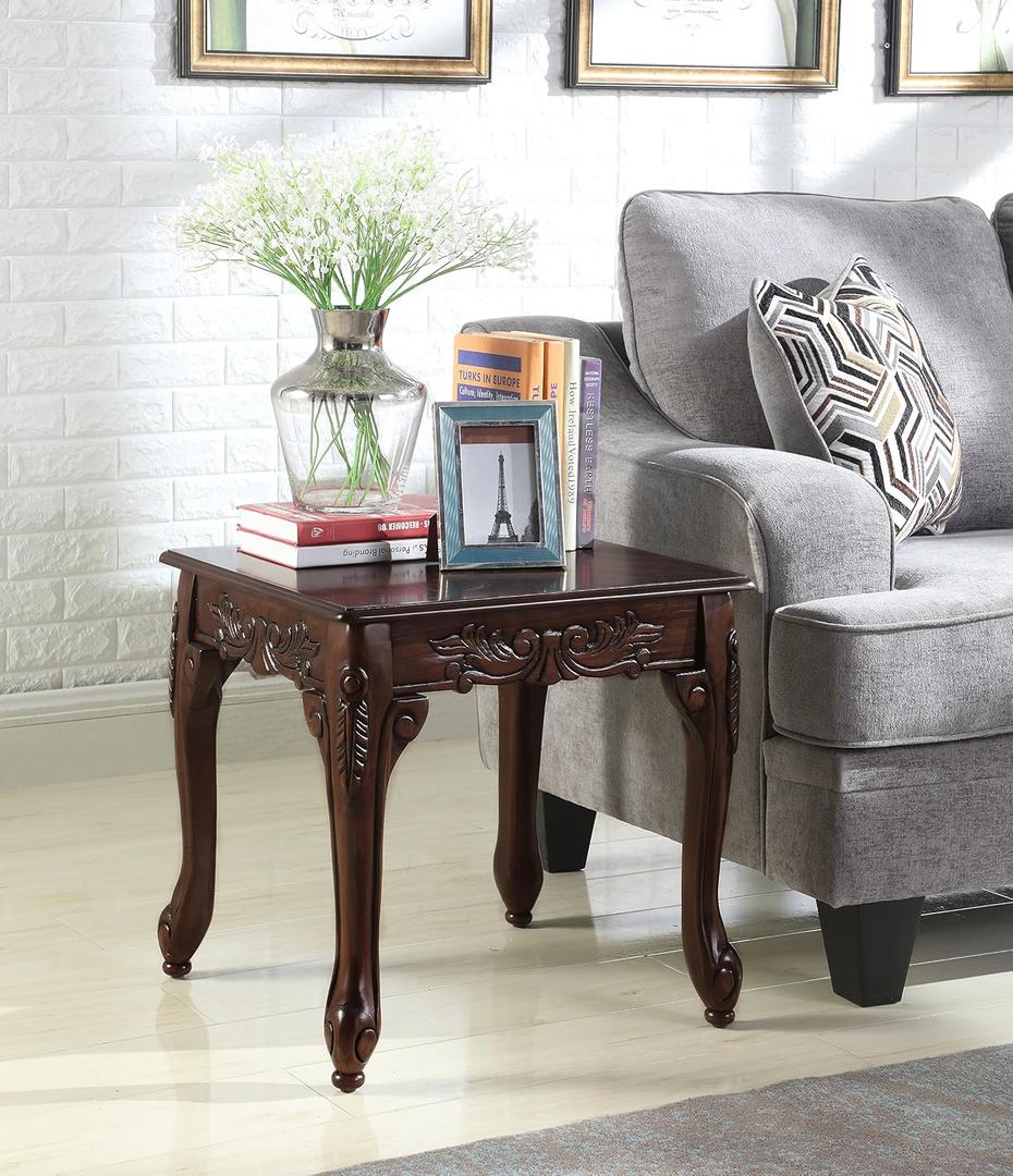Roundhill Furniture Traditional Ornate Detailing Wood End Table, Dark Cherry, 21 in x 22 in x 20 in