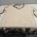 WDIRARA Women's Plus Size Leopard V Neck T Shirts Long Sleeve Tees Rib Knitted Tops Khaki 3X-Large Plus