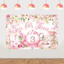 Tea Party 3rd Birthday Decorations, Tea for Three Birthday Decorations Backdrop Banner for Floral Tea Party Decorations Photography Background Boy Girl 3 x 5 ft