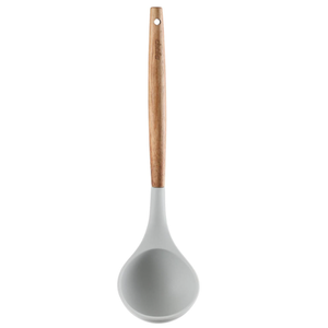 Silicone Soup Ladle - with Wooden Handle, Non-Stick Cookware Heat Resistant Kitchen Utensil - Silver Gray