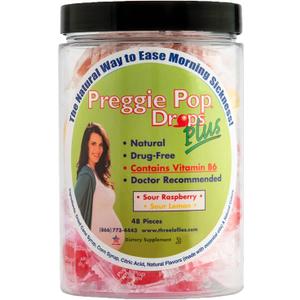 Preggie Pop Drops Plus Fortified with Vitamin B6 - Morning Sickness Relief Fortified with Vitamin B6. Preggie Pops for Relief for Pregnant Women Candy Drops. Sour Raspberry & Sour Lemon 48 Count, BBD Aug 2026