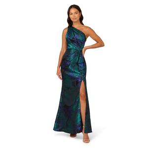 Adrianna Papell Women's Girls Plus Size' One Shoulder Jacquard Gown, Cobalt/Teal, size 20W Adrianna Papell Women's Girls Plus Size' One Shoulder Jacquard Gown, Cobalt/Teal, size 20W
