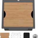 18x18 Inch Black Kitchen Sink Workstation - Stainless Steel Drop In Single Bowl Bar Sink Built-in Ledge Small Topmount Workstation Sink With Accessory-SS Grid Cutting Board,Silicon Mat,Drain Assembly