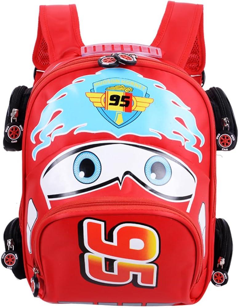Toddler Boys Girls Backpack Waterproof Cartoon Truck Car Kindergarten Child Snack School Bag (Red)