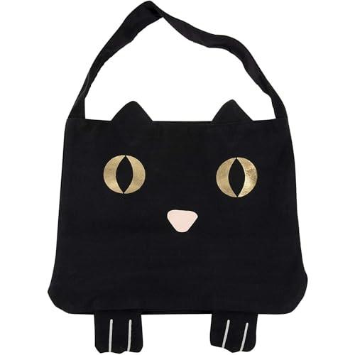 Juvale Black Cotton Cat Trick or Treat Bag with Gold Foil Eyes, Reusable for Kids, 11.25 x 15.5 in Canvas Tote for Halloween Parties, 2 Pack