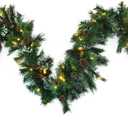 9ft X 10" Pre-lit Artificial Christmas Garland with Warm White LED Lights, 20 Natural Pine Cones, and 50 Warm White LED Lights - Battery Operated with Timer for Indoor and Outdoor Christmas Decor