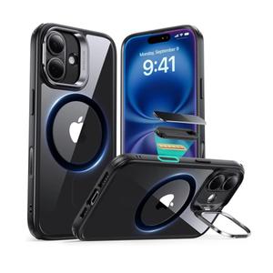 ESR for iPhone 16 Case, Compatible with, Military-Grade Protective Case, Built-in Stash Stand Phone Case, Scratch-Resistant Back Cover, Classic Series, Clear Black