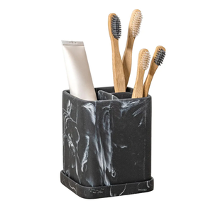 zccz Toothbrush Holder, Countertop Marble Look Electric Toothbrush Toothpaste Makeup Brush and Razor Holder Stand Bathroom Organizer with Detachable Tray