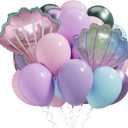 Mermaid Theme Decor Party Balloons, Macaron Pink Blue Purple Green Metallic Balloons Popcorn Seashell Balloon for Kids Baby Shower Mermaid Theme Birthday Party Decoration Supplies