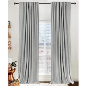 100% Blackout Shield Linen Blackout Curtains for Bedroom 90 Inches Long, Back Tab/Rod Pocket Living Room Drapes, Thermal Insulated Blackout Curtains 2 Panels Set, 50" W x 90" L, Ash Grey