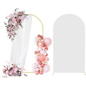 Rtshuok 6FT Arch Backdrop Stand and Arch Cover Set, Gold Metal Arch Stand Backdrop with White Arch Stand Cover Ideal for Weddings, Birthday Parties, Baby Showers, Celebration Decorations
