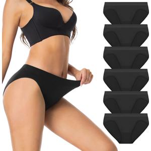 Womens High Cut Briefs Underwear Pack 6, Full Coverage Seamless Stretch Comfort Waistband Hi-Cut Panties for Ladies (Medium, Black)