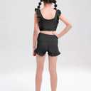 Girls Training Bra Cute Ruffle Sports Bra for Kids Scoop Neckline Fitness Yoga Bra Strap Crop Top (11-12 Years, Black)