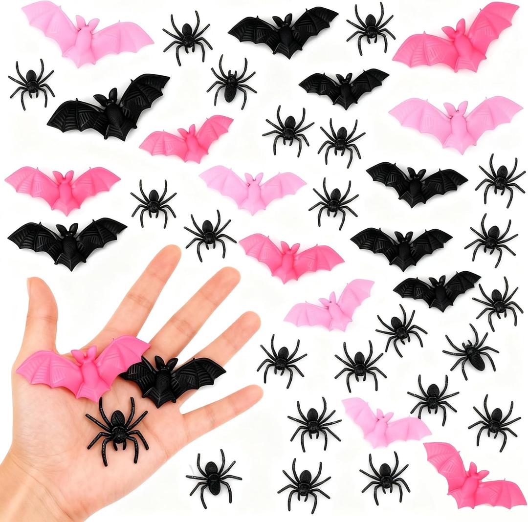2 x Soulchen 200 Pcs Halloween Plastic Bats Spiders Mini Bats and Fake Spiders Creepy Scary Prank Toys Plastic Insect Toys Halloween Miniatures for Home Indoor Spooky Theme Decorations