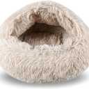 Cat Beds for Indoor Cats,Cat Cave for Puppy and Kitty,Calming Small Dog Bed for Small Dogs with Cover Cave,Cozy Warming Fluffy Washable Anti-Slip Pet Sleeping Bag(20 * 20inch,Beige)