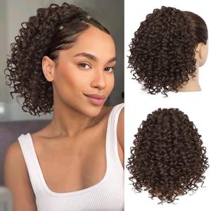Lommel Ponytail Extension for Black Women,10 Inch Drawstring Ponytail for Black Women Curly Pony Tails Hair Extensions for Womens Afro Kinky Curly Hair Pieces for Daily Use4#)