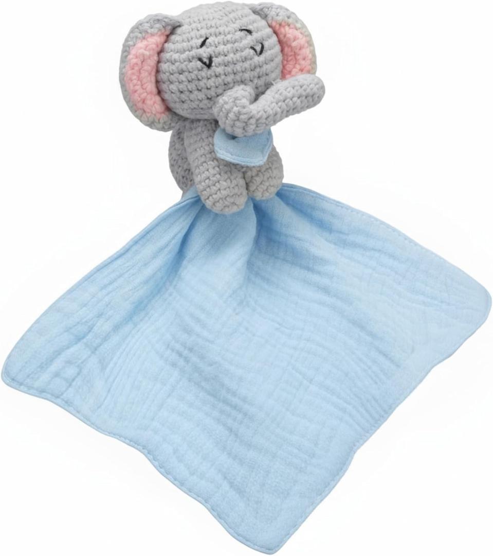 Baby Security Blanket Soft Stuffed Crochet Animal Security Blanket Lovey Nursery Gifts for Baby Boys and Girls Newborn Infant (Elephant)