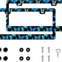 Butterfly License Plate Frames for Women Men 2 Pack Cute Blue License Plate Cover with Screws for Stainless Steel Car Decoration Accessories