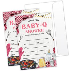 Baby Shower Invitations Baby-Q BBQ Picnic Invitations with Envelopes for Women Back Yard Cookout Invite Cards for Baby Shower Gender Reveal Baby Announcement Baby Shower Party Decorations Supplies -L2 (color16)