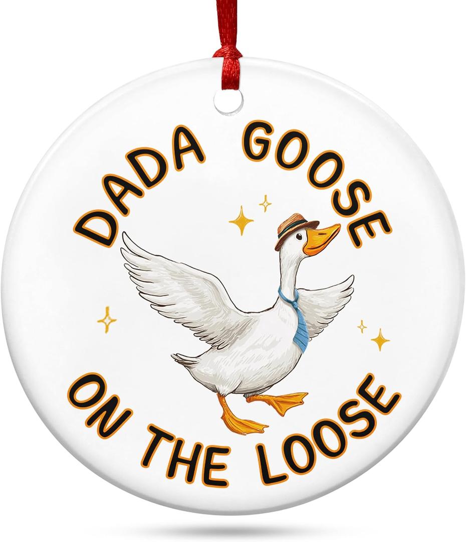 TEEZWONDER Christmas Funny Goose Gifts for Dad from Daughter Son - Ceramic Christmas Ornaments 2025 for Tree Decorations - Father in Law New Dad Gifts for Xmas Decorations, Stocking Stuffers for Men