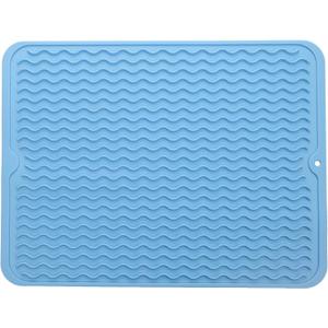 Silicone Dish Drying Mat for Multiple Usage,Easy clean,Eco-friendly,Heat-resistant Silicone Mat for Kitchen Counter or Sink,Refrigerator or drawer liner Light Blue L 16 inches x 12 inches