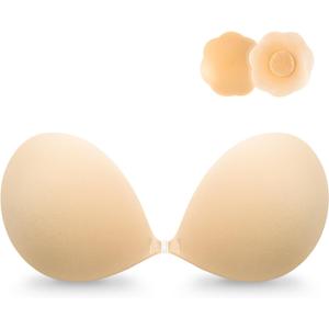 Wingslove Adhesive Bra Reusable Strapless Self Silicone Push-up Invisible Sticky Bras for Backless Dress (Light Nude Cover, A)