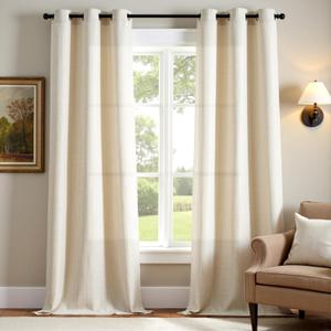jinchan Beige Linen Textured Curtains 96 Inch Long 2 Panels for Living Room Grommet Top Light Filtering Window Drapes for Bedroom Heathered Beige