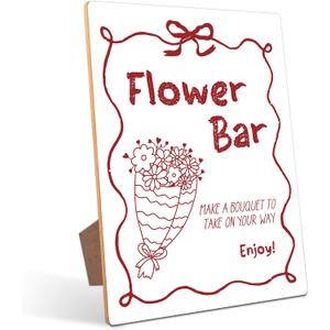 Flower Bar Table Sign - Wildflower Bouquet, Perfect for Bridal Shower and Baby Shower, Summer Party Decorations, 811 Wooden Party Sign with Stand
