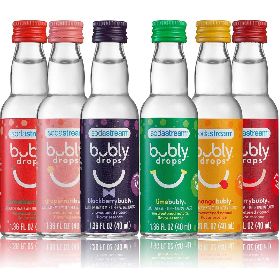 SodaStream - Bubly Fruit Drops for Sparkling Water | Natural Fruit Flavor | Zero Calories, No Sweeteners | Create Your Own Bubly with SodaStream | Variety Pack, Bubly Original, Pack of 6 | 8 Fl Oz (EXP 06/22/26)