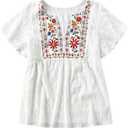SOLY HUX Women's Plus Size Floral Blouse Notched V Neck Short Sleeve Peplum Babydoll Summer Vacation Shirt Tops White Floral X-Large Plus