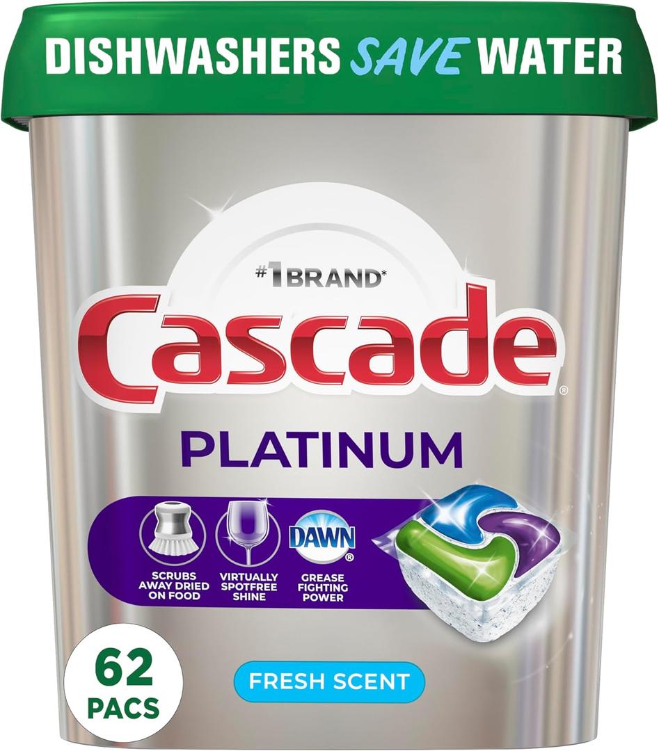 Cascade Platinum Dishwasher Pods, Dishwasher Detergent, Action pacs, Fresh, 62 Count