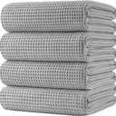 POLYTE 430 GSM Microfiber Oversize Quick Dry Lint Free Bath Towel, 60 x 30 in, 4 Pack (Waffle Weave) (Light Gray)