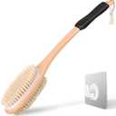 Long Handle Ergonomically Back Scrubber/Brush for Shower, Double Sided Exfoliating Body Scrubber for Women and Men (Black)