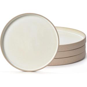 10 inch White Porcelain Plates Handmade Ceramic Dinner Plates (set of 4), Steak dinner plate, Kitchen Porcelain Serving Dishes for Salad, Pasta, Dessert, Microwave, and Dishwasher Safe