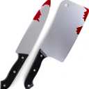 ArtCreativity Fake Bloody Knife Set for Halloween - Bloody Knife Prop Set with Meat Cleaver and Kitchen Knife - Two Highly Detailed Plastic Knives for Halloween Costumes - Toy Knife Set with Blood