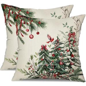 DFXSZ Christmas Pillow Covers 20x20 Inch Set of 2 Xmas Tree Decorative Throw Pillows Winter Christmas Decor for Home Couch TH-35B20 (Green)