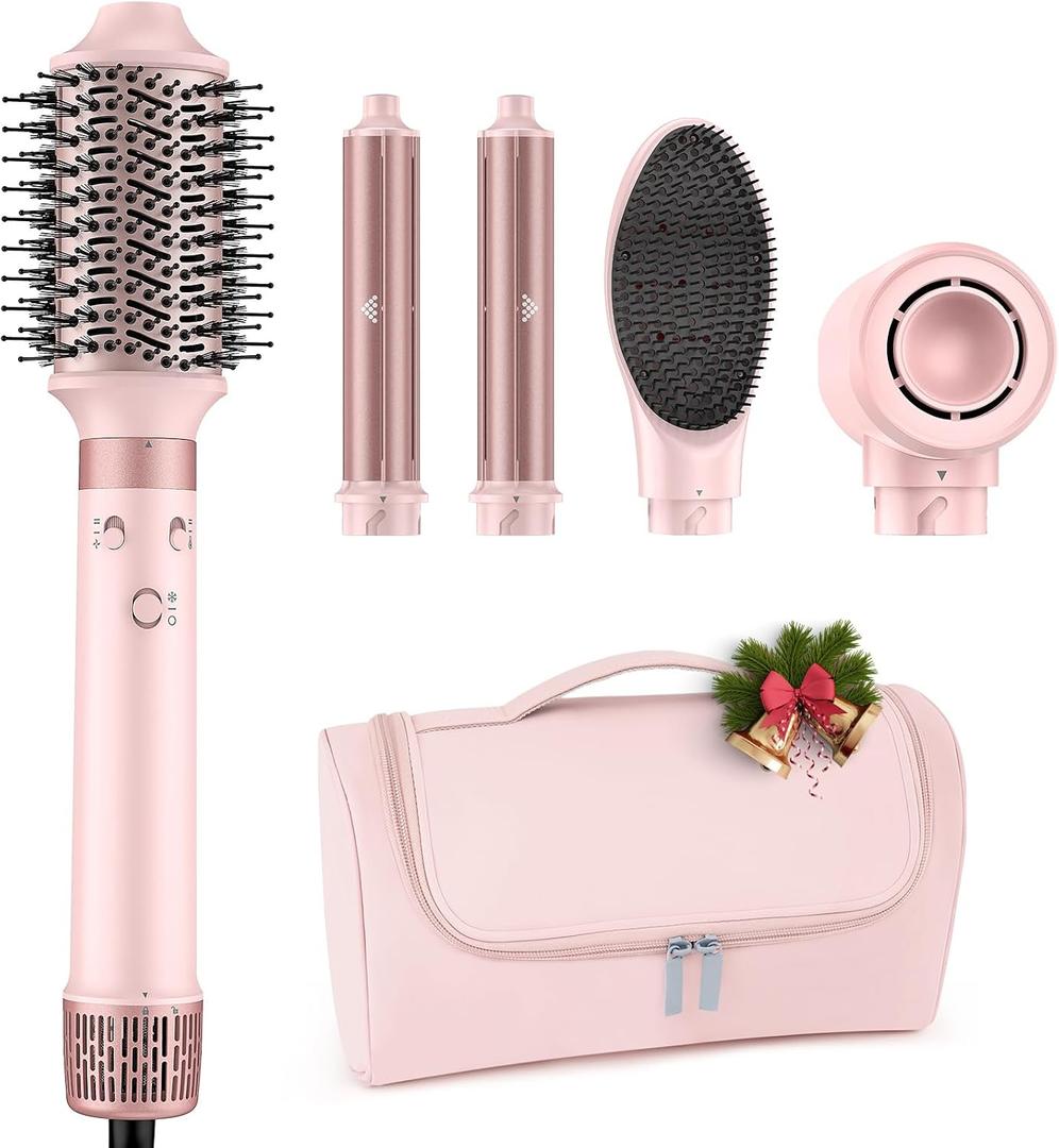 MESCOMB Dual Voltage Hot Air Styler Wrap - 5 in 1 Hair Dryer Brush with Fast Drying Blow Dryer, Styling, Straightening & Volumizing with Travel Bag (100V240V) 