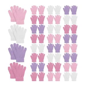 Neer 24 Pairs Kid's Gloves Winter Warm Stretchy Knitted Gloves Bulk Winter Finger Mittens for Boys Girls 7-12 Years