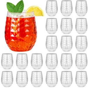 Ctosree 24 Pcs Plastic Wine Glasses 12 oz Plastic Cocktail Glasses Hawaiian Tiki Pineapple Cups Clear Stemless Reusable Whiskey Champagne Cups Shatterproof Unbreakable Mugs for Summer Party Wedding