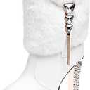 Purubylley Women's Winter Fur Warm Plush Ankle Boots,Fashion Rhinestones Deco Side Zipper Non-slip Warm Closure Chunky High Heel Snow Boots (6, White)