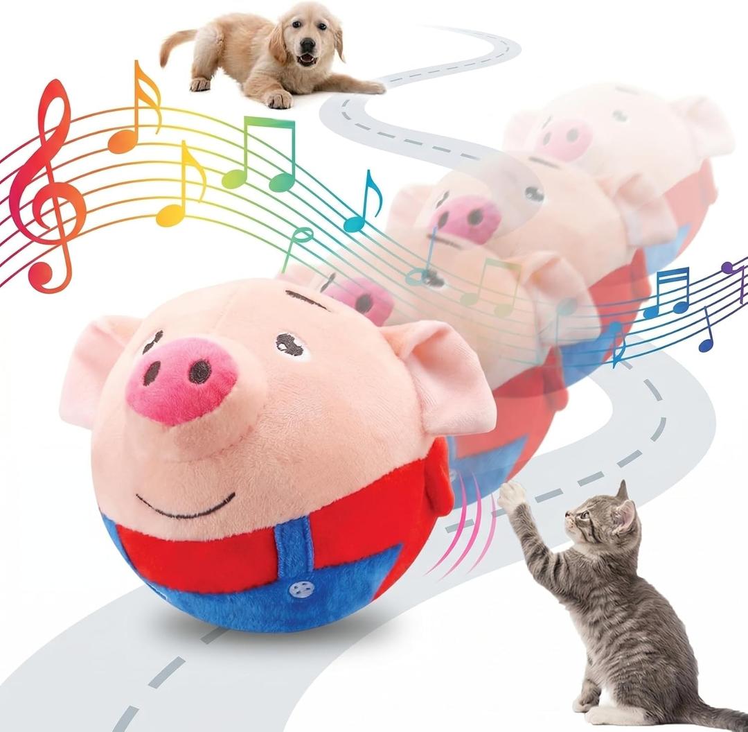 Interactive Dog Toys, Jumping Squeaky Dog Toys with Recording and Music Modes, Dog Toys to Keep Them Busy, Dog Birthday Plush Dog Toy, Rechargeable Interactive Dog Ball, Pet Toys for Dogs (Red Pig)