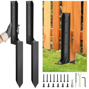 2 Pcs Fence Post Repair Kit, Heavy Duty Fence Post Anchor Ground Stakes for Repair Tilted, Broken Wood Support