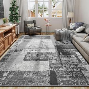 LOCHAS Rug for Living Room 6x9, Washable Soft Area Rugs for Bedroom, Abstract Carpet for Indoor Office Kids Dining Room Nursery Floor, Grey Geometric Vintage Home Decor, Non Slip, Pet Child Friendly