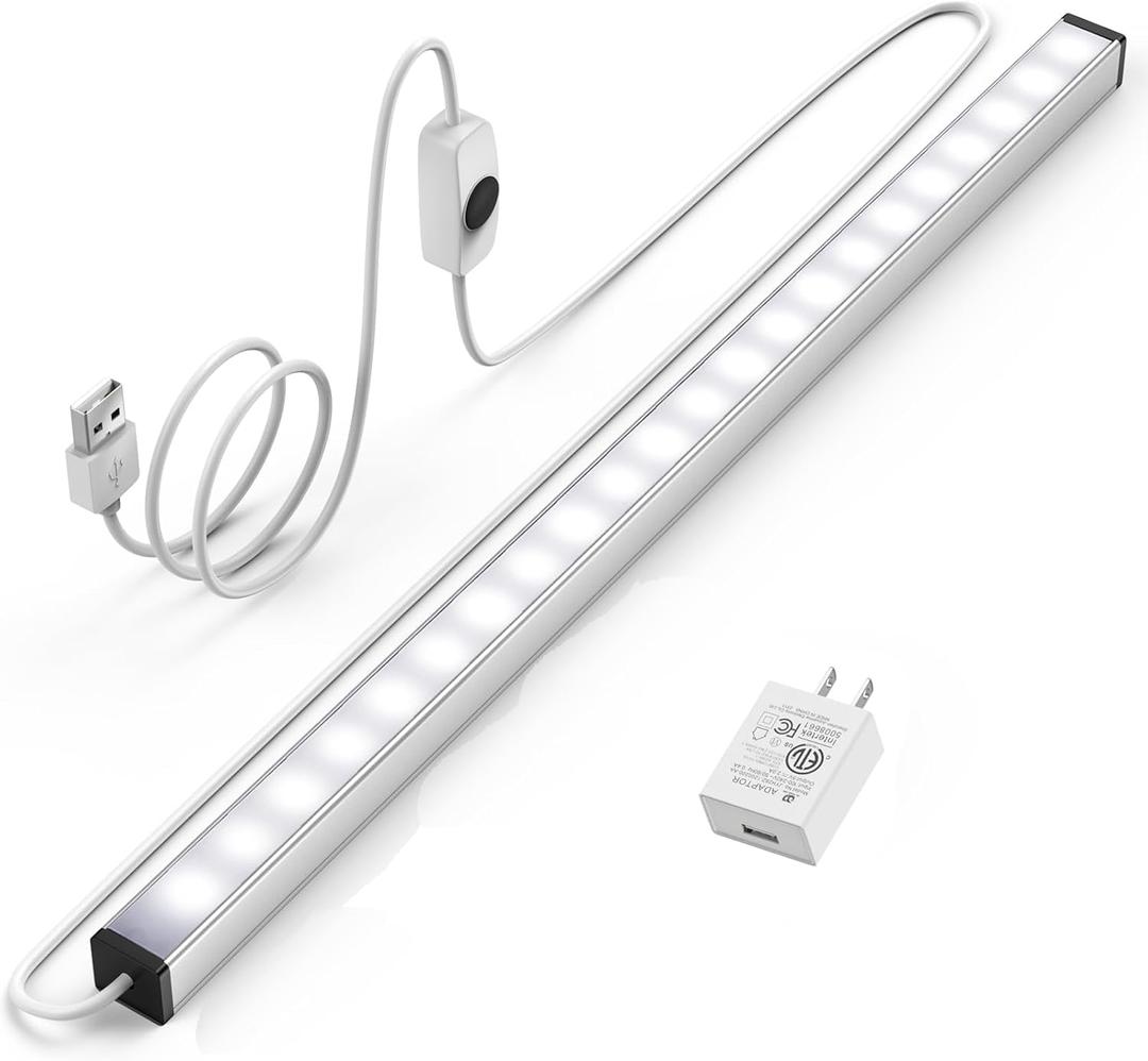 ASOKO Under Cabinet Led Lighting, 12 Inch Light Strip Bar, Daylight White 5000K Dimmable Plug in USB Light, Small Thin Led Under Counter Lighting for Kitchen/Room/Shelf/Desk/Display Case , Daylight White